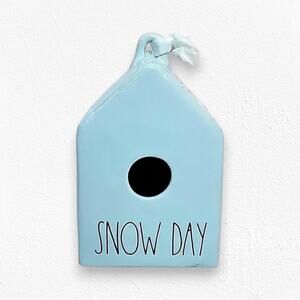 Rae Dunn Light Blue Snow Day Ceramic Birdhouse House Shaped Winter Decoration
